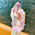 Cute cartoon panda beaded keychain featuring shimmering purple iridescent beads and Baby charm - Panda Beaded Phone Chain / Purple