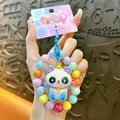 Cute cartoon panda keychain with iridescent colorful beads and Rainbow Candy packaging - Electroplated Panda Beaded Pendant / Blue