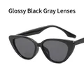 Retro cat-eye sunglasses with bright black frame and grey lenses - One Size / Glossy Black/Grey Lens