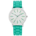 Close-up view of a stylish kids quartz watch featuring a textured mint green silicone strap - Mint Green