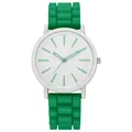 Vooraanzicht van een minimalistisch wit quartzhorloge met een groene siliconen band - Groen