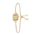 Small square rose gold bracelet watch with rhinestones and adjustable drawstring strap - Gold