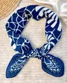 Elegant navy blue and white pastoral pattern pure cotton square scarf for women - Cobalt Blue Pattern / 60-80cm