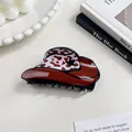 Western cowboy hat shaped acrylic hair claw clip with cow print and star detail - Cowboy Hat Style Claw / Rose Red Dot Hat