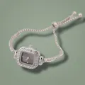 Elegante silberne quadratische Strass-Armbanduhr mit verstellbarem Kordelzug - Silber Schwarz