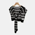 Châle en maille tencel rayé noir et blanc pour protection solaire ou climatisation - Hauts / Noir - Beige Rayures Épaisses et Fines