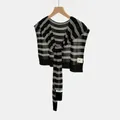 Châle en tricot rayé 100% Tencel pour protection solaire et superposition chic - Hauts / Noir - Beige Triple Rayures Fines