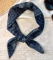Navy blue cotton square scarf featuring classic white paisley pattern for women - Blue And Black Pattern / 60-80cm