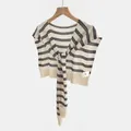 Chal de punto a rayas 100% Tencel para protección solar de verano y capas elegantes - Tops / Blanco Roto - Negro Triple Rayas Finas