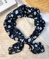 Elegant navy blue cotton square scarf featuring a white pastoral floral print design - Black With White Floral / 60-80cm