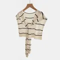 Chal de punto de Tencel a rayas blancas y negras para una protección solar ligera - Tops / Blanco Roto - Negro Rayas Finas