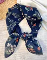 Navy blue floral pure cotton square scarf featuring a stylish pastoral pattern design - Navy Floral / 60-80cm