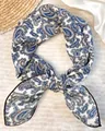 Elegant blue and white paisley pattern cotton square scarf for women in pastoral style - Blue And White Thread / 60-80cm