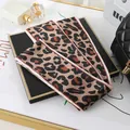 Leopard print skinny scarf made of chiffon satin for hair styling or handbag accessories - L040-08-02 Large Leopard Print - Khaki