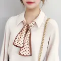 French style polka dot silk scarf ribbon tied around a white blouse collar - Polka Dot / 10*100cm