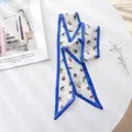 French vintage blue floral long chiffon hair ribbon and neck scarf for summer - 100cm*6cm / Blue Border Food