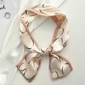 Detail view of a French style skinny silk scarf with elegant heart patterns - Mi Rou Huan Ji / 10*100cm