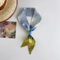 Close-up of artistic Van Gogh oil painting style silk ribbon scarf for hair or handbag handle. - Wheat Field