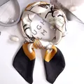 Elegant equestrian print square silk neckerchief with horse motif for women stylish scarf - Black Edge Pony / 70*70cm