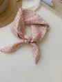 Close-up of a pink floral cotton linen square scarf with vintage aesthetic - 06 Small Pollen