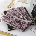 Close-up of pink leopard print skinny silk scarf with cat face design for bags - L040-11-01 Golden Leopard - Leather Powder
