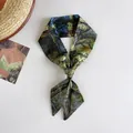 Artistic Van Gogh painting pattern narrow silk scarf for hair or handbag handle decoration. - Pear Trees In Full Bloom