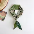 Detail of Van Gogh style narrow silk scarf with green floral oil painting print - White Rose Pendant