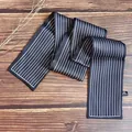 Macro view of black and white striped skinny silk scarf on rustic wood background - Black Background With Thin Stripes / 10*100cm