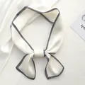 Elegant cream French style silk ribbon scarf with black and white striped border - Off-white Texture / 10*100cm
