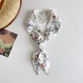 Floral oil painting style narrow silk scarf used as hair band or bag handle decoration. - White Flower