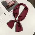 Detailed view of an elegant burgundy French silk hair ribbon with striped border - Wine-red Fine Lines / 10*100cm