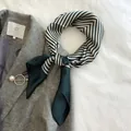 Elegant striped silk-like small square neck scarf in dark green and white finish - Green / 70*70cm