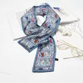 French retro skinny silk scarf featuring cute cartoon cat patterns for hair and neck - Cute Blue Cat / 10*100cm