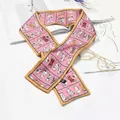 Macro view of a pink French retro silk scarf featuring playful cartoon cat patterns. - Foundation Cat / 10*100cm