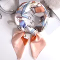 Elegant peach silk scarf with equestrian horse print, Korean fashion neck accessory - Pink Horse / 70*70cm