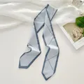 Elegante lichtblauwe lange zijden sjaal met geometrisch patroon voor haar en nekstijl - Blauwgrijze Lijn