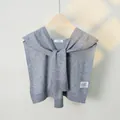 Elegante scialle di lana a maglia grigio per donna in stile coreano minimale - Taglia unica / Top / Grigio Isola