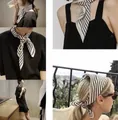 Elegant black and white striped silk necktie scarf for women with versatile fashion styling - Brown Retro Stripes / 70*70cm