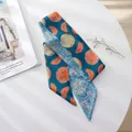 French style retro blue long chiffon scarf hair band featuring orange slice and fruit prints - Fruit Orange / 100cm*6cm
