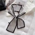 French retro skinny silk scarf with elegant black and white stripes for hair or neck styling - White Background With Thin Stripes / 10*100cm