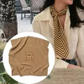 Elegant khaki striped silk square scarf neckerchief for women in professional lifestyle setting - Deep Champagne Color Same As The Champagne. / 70*70cm
