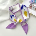 Elegant purple floral skinny silk scarf for hair styling and neck scarf accessories - Tulip Purple