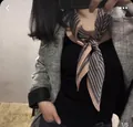 Elegant striped square silk neck scarf for women featuring pink and grey border design - Thin Stripes Brown / 70*70cm
