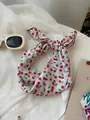 Vintage soft cotton linen neckerchief with red cherry pattern detail for styling - 26 Cherry White Base