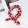 Red square silk scarf with elegant white heart print, fashion neckerchief for women. - 11-petal Red / 50-50cm