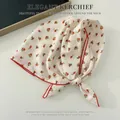 Elegant white floral cotton linen square scarf with red piping detail for women's daily accessory - Small Red Bouquet