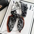 Elegant black and white paisley pattern faux silk neckerchief with a stylish brown border - Two-tone Cashew Flower