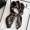 Elegant brown paisley print silk-like neck scarf for versatile high-end fashion styling - Double Cashew Flower - Dark Coffee