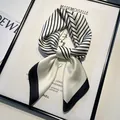 Elegant black and white striped small silk square neck scarf for women fashion accessory - Striped 70 Square Scarf - Off-white / 70*70cm