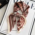 Elegant brown paisley faux silk scarf 70cm neckerchief for high-end fashion styling - Jungle Cashew Flower - Coffee White
